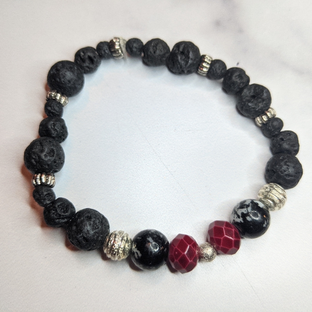 Handcrafted red and black bracelet